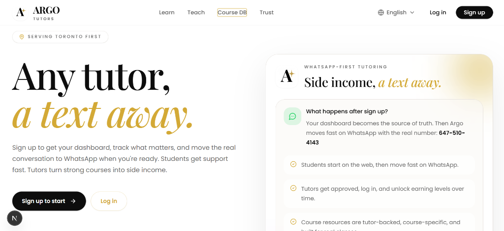 Argo Tutors homepage mockup screenshot